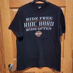 HARLEY-DAVIDSON Men's L Alexandria-Raymond MN Black Short Sleeve Shirt T-Shirt
